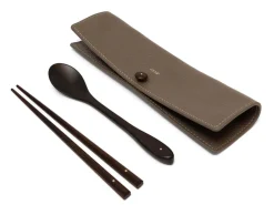 ORYOKI Besteck Set mit Essstäbchen, Löffel und Leder-Tasche