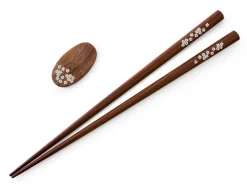 ORYOKI Essstäbchen Set mit Ablage Sakura, Granadillo