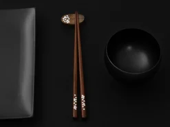 ORYOKI Essstäbchen Set mit Ablage Sakura, Granadillo