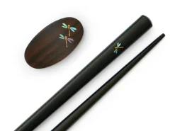 ORYOKI Essstäbchen Set mit Ablage Tonbo, Ebenholz