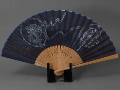 ORYOKI Handfächer Fujin Raijin, Donner-Gott, blau