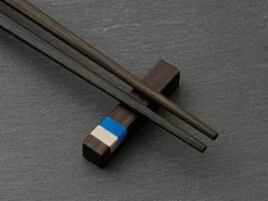 ORYOKI Japanische Essstäbchen Aoyama Blue, Ebenholz, mit Ablage