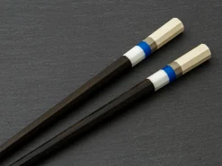 ORYOKI Japanische Essstäbchen Aoyama Blue, Ebenholz, mit Ablage