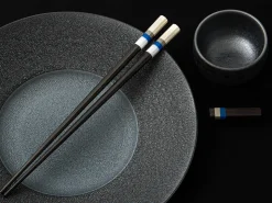 ORYOKI Japanische Essstäbchen Aoyama Blue, Ebenholz, mit Ablage