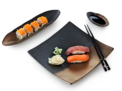 ORYOKI Japanischer Teller Sou, schwarz-gold, 2 Größen
