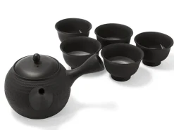 ORYOKI Japanisches Teeservice 6-teilig, Kyusu Tokoname Tobikanna Kuro