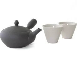 ORYOKI Japanisches Teeservice Teppachu Kurokusube, 3-teilig, Banko Yaki