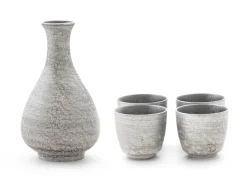 ORYOKI Sake Set Silber, 1 Karaffe, 4 Becher