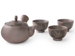 ORYOKI Teeservice Kuro Momiji, Banko Yaki, 4-teilig